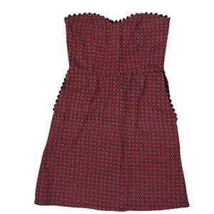 Judith March Red Black Print Strapless Mini Dress Sz Small Made in USA Pockets